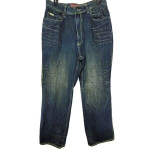 ENYCE Clothing Co. Jeans Men's Size 34 Dark Wash‎ W/ Neon Yellow/Green threading